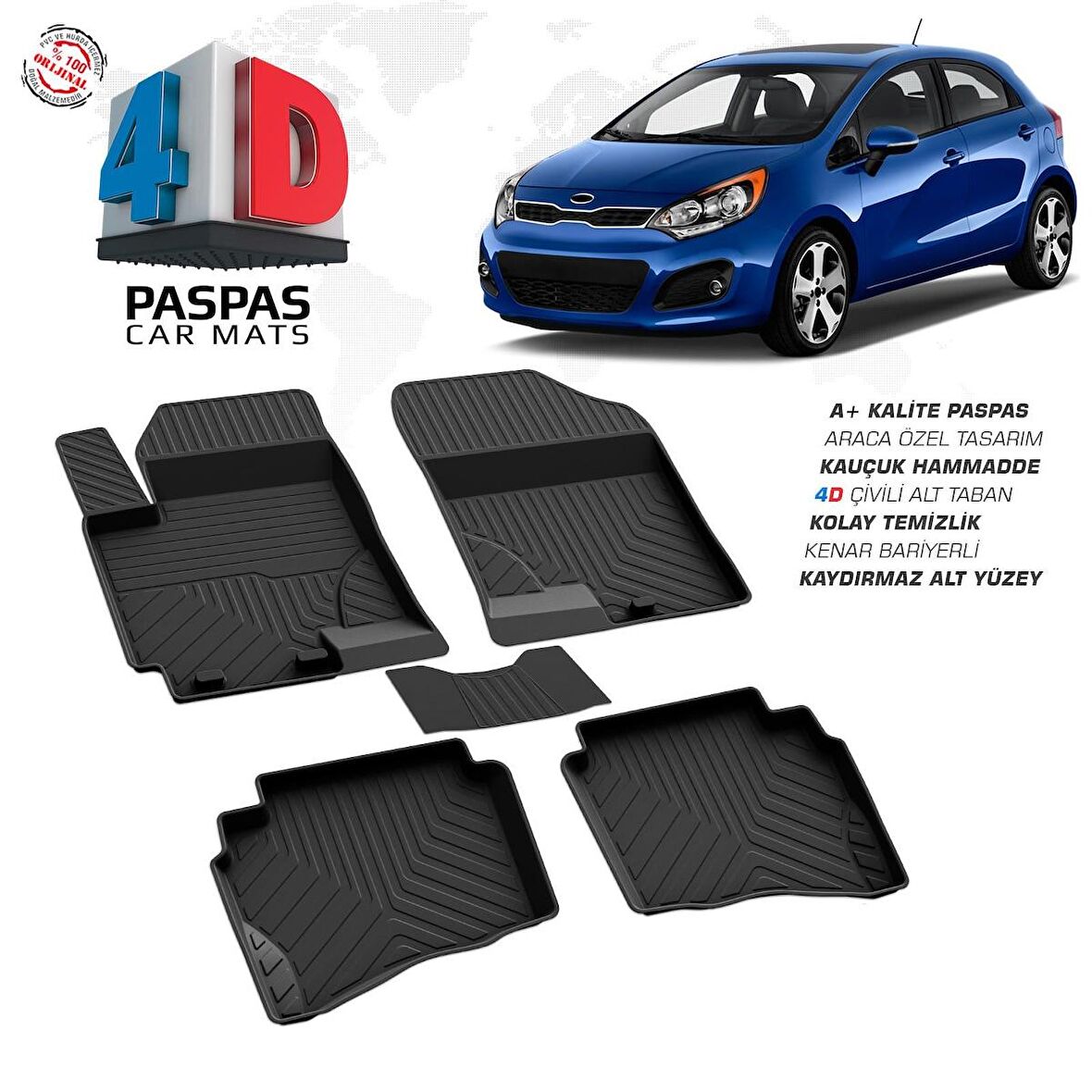 Kia Rio 3 4D Araca Özel Havuzlu Kauçuk Paspas 2011-2016