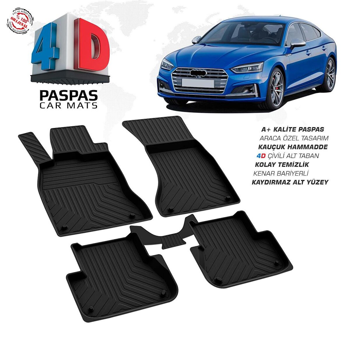 Audi A5 4D Araca Özel Havuzlu Kauçuk Paspas 2017 ve Üzeri