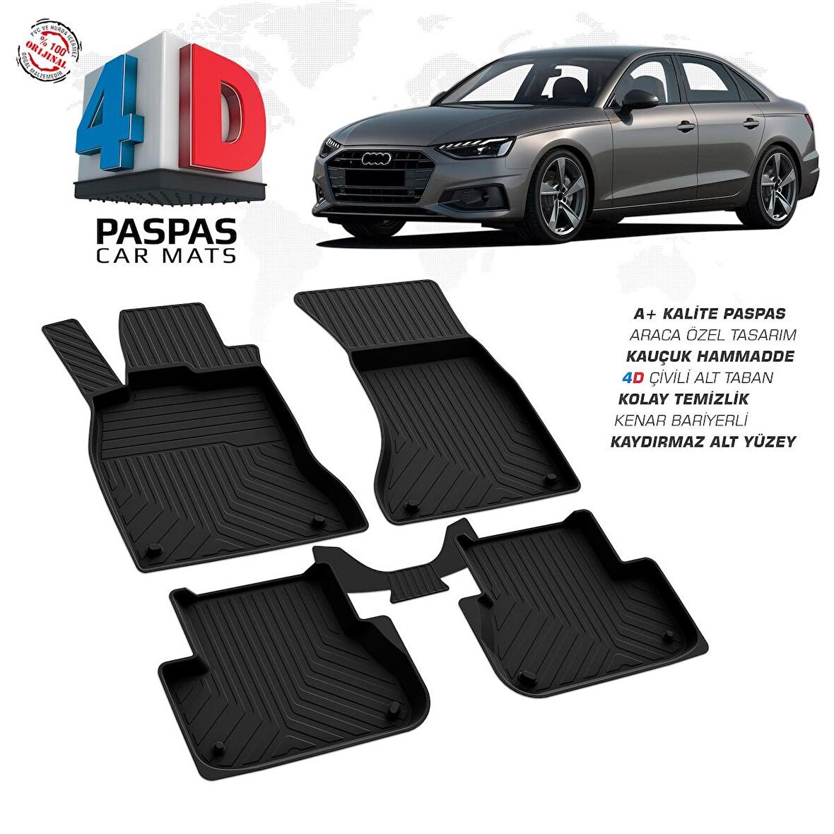 Audi A4 B10 4D Araca Özel Havuzlu Kauçuk Paspas 2019 Üzeri