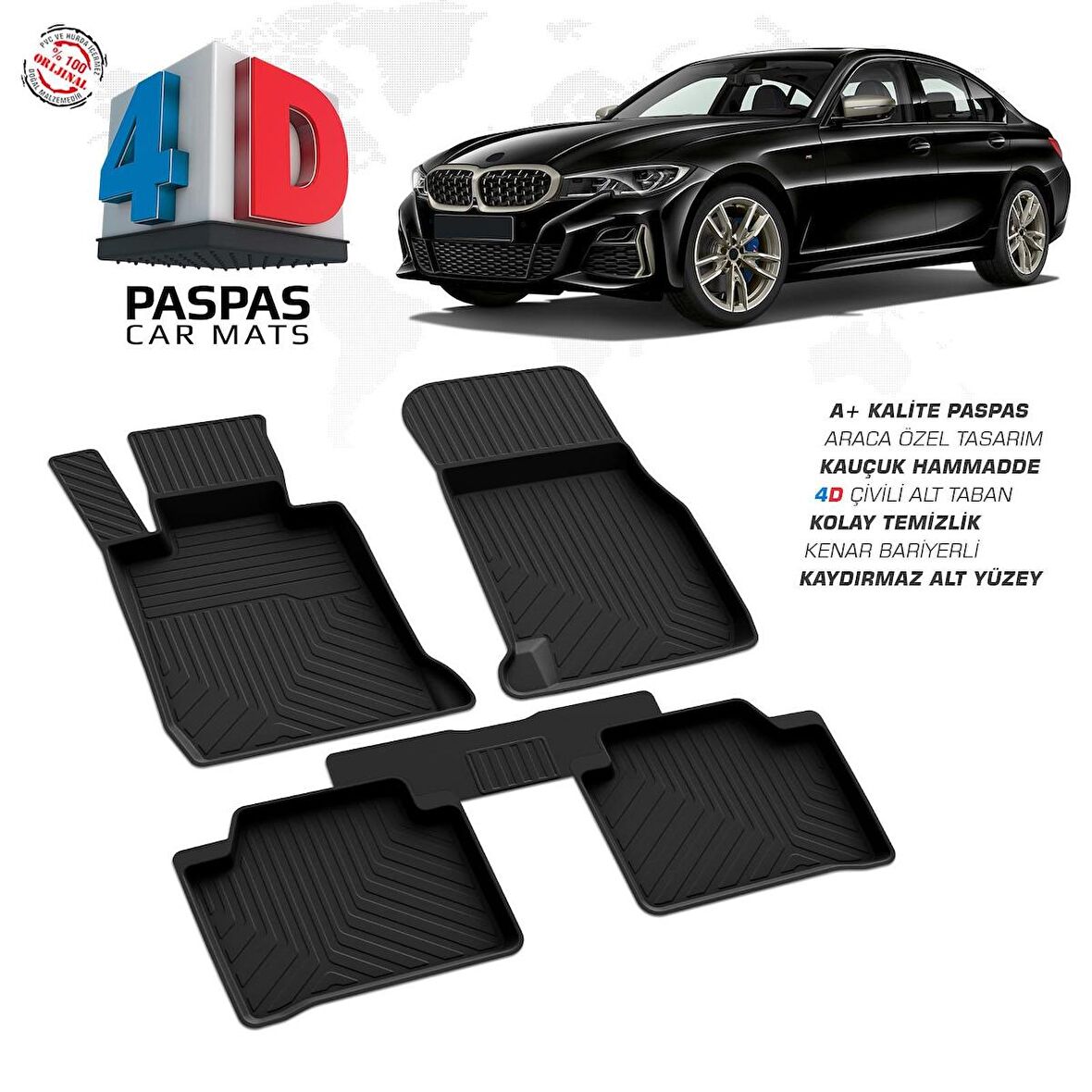 Bmw 3 Serisi G20 4D Araca Özel Havuzlu Kauçuk Paspas 2019 ve Üzeri