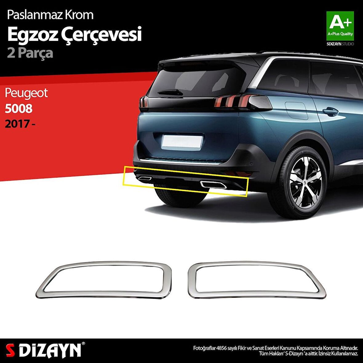 S-Dizayn Peugeot 5008 Krom Egzoz Çıkışı 2 Prç. 2017 Üzeri