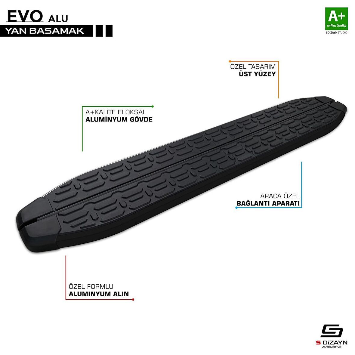 S-Dizayn Mercedes Vito W639 Kısa Şase Evo Siyah Yan Basamak 233 Cm 2004-2014