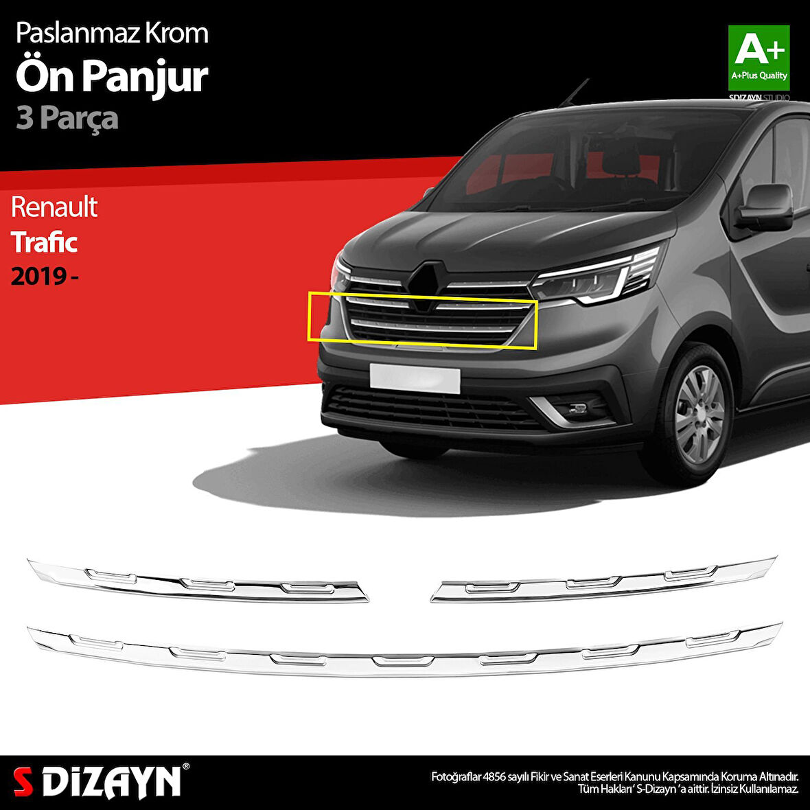 S-Dizayn Renault Trafic Krom Ön Panjur 3 Prç. 2019 Üzeri