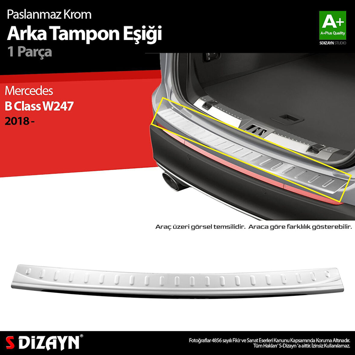 S-Dizayn Mercedes B Class W247 Krom Arka Tampon Eşiği 2018 Üzeri