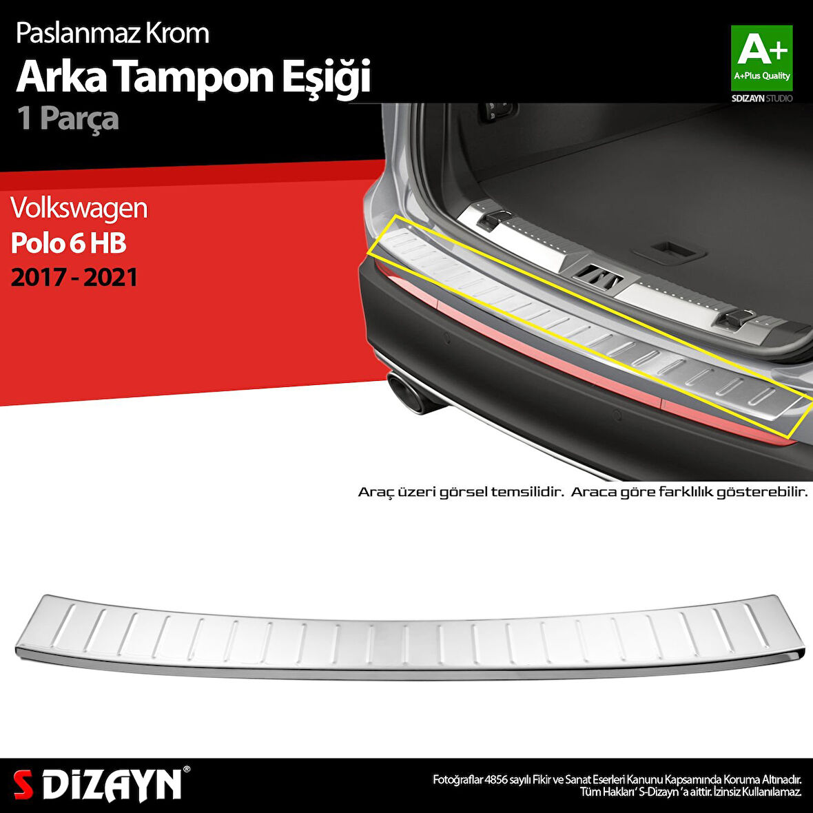 S-Dizayn VW Polo 6 HB Krom Arka Tampon Eşiği 2017-2021