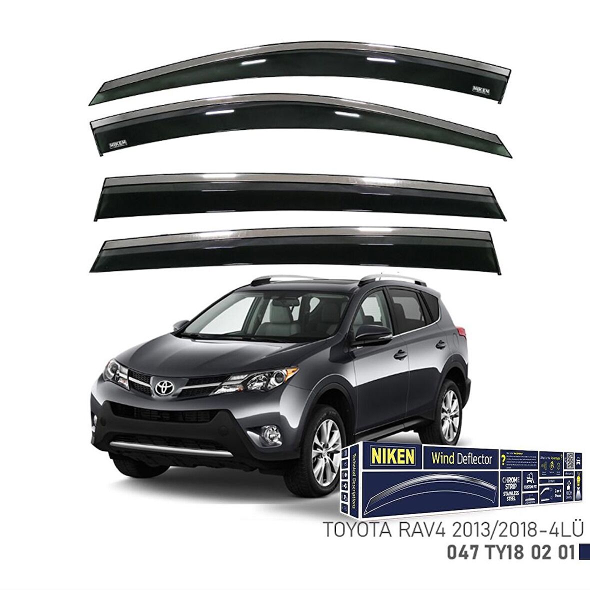 Niken Toyota Rav4 2013-2018 Kromlu Cam Rüzgarlığı 4 LÜ