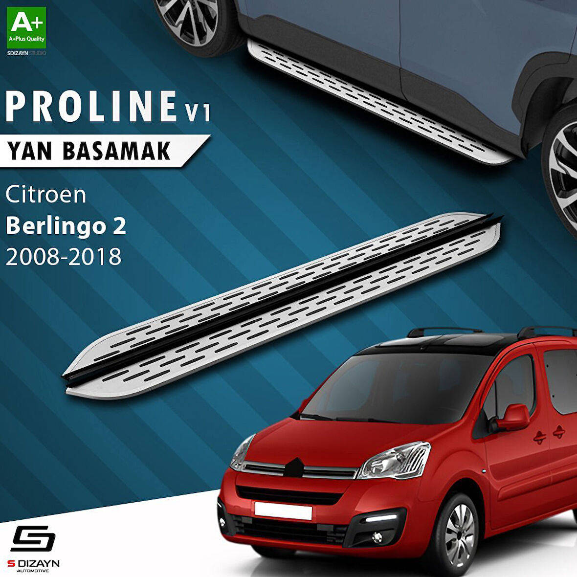 S-Dizayn Citroen Berlingo 2 OEM Still Pro V1 Aluminyum Yan Basamak 193 Cm 2008-2018