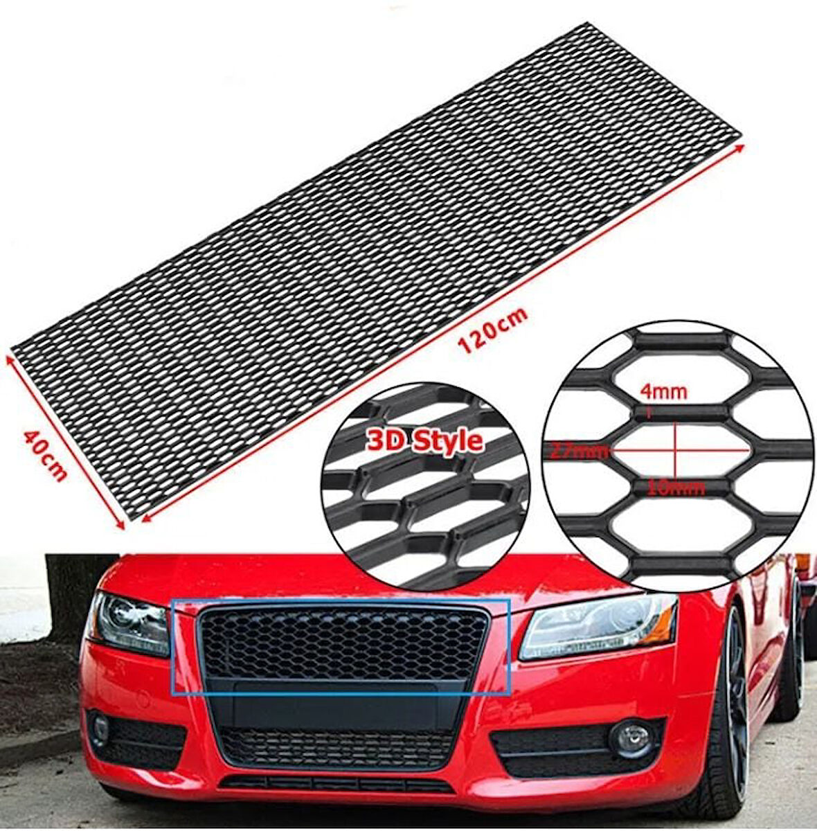 Audi Dizayn 3D Style ABS Plastik Panjur Teli 120x40 cm Siyah