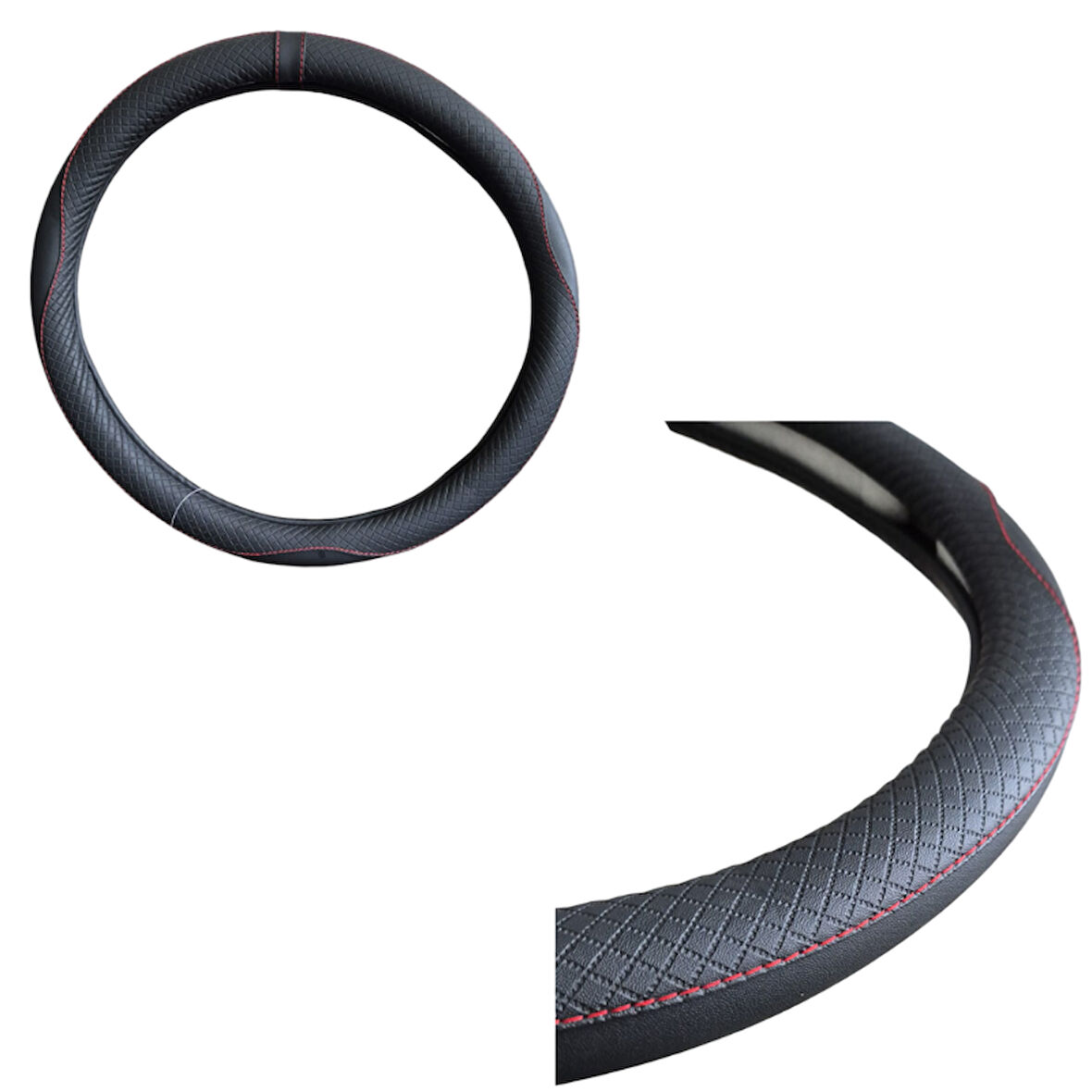 Direksiyon kılıfı 38 cm siyah-kırmızı /  DIKI408