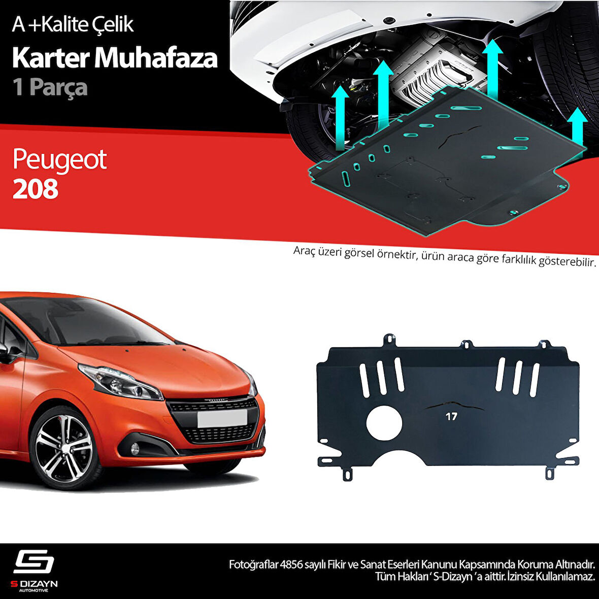 S-Dizayn Peugeot 208 Çelik Karter Muhafaza 2012-2019 A+ Kalite