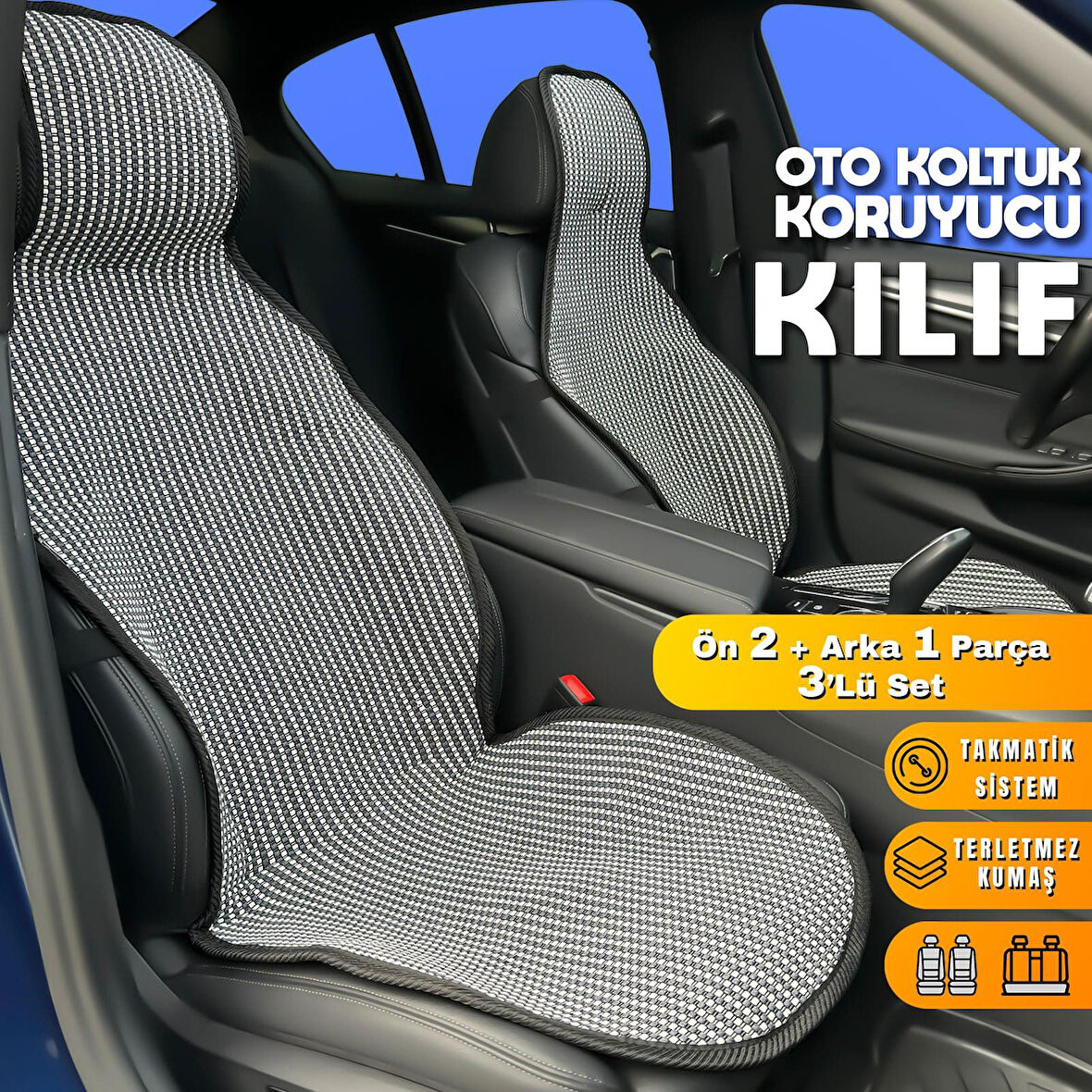 Fiat Albea Uyumlu Koltuk Kılıfı Minder Çizgili Füme Beyaz 2+1 Ön Arka Set