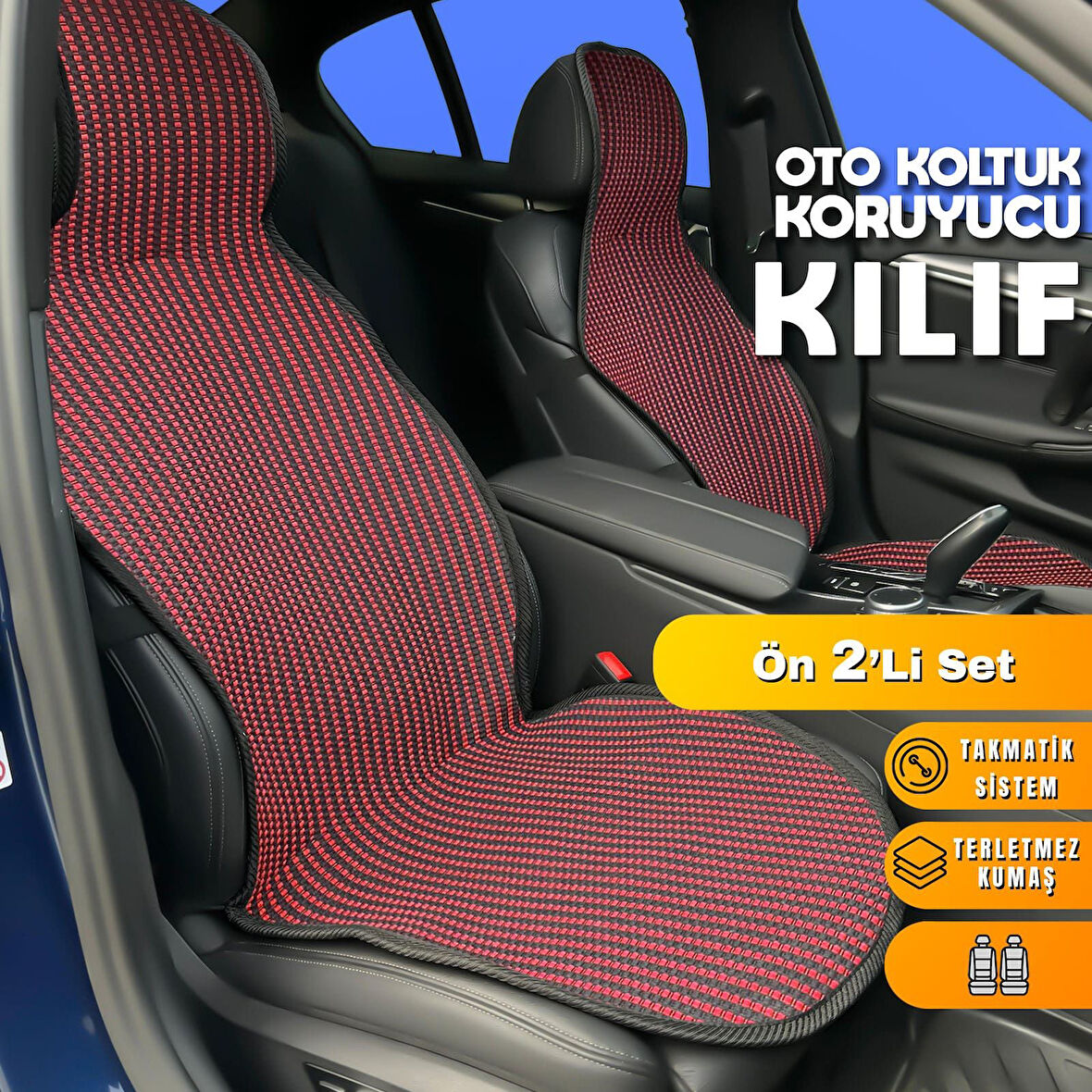 Honda Civic Uyumlu Koltuk Kılıfı Minder Çizgili Siyah Kırmızı 2+1 Ön Arka Set