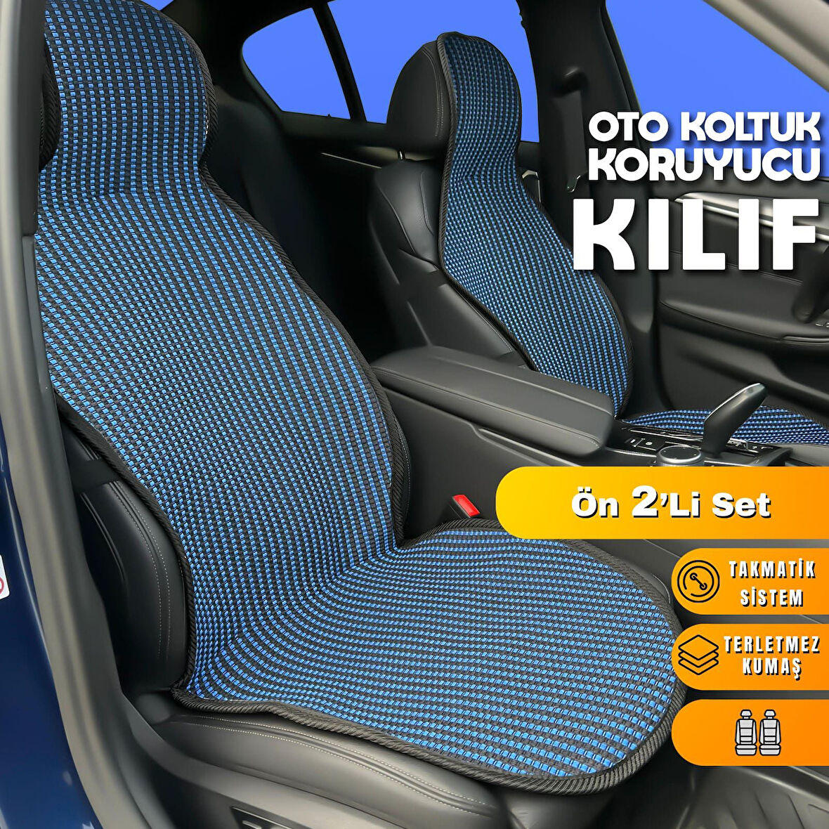 Hyundai i20 Uyumlu Koltuk Kılıfı Minder Çizgili Siyah Mavi 2+1 Ön Arka Set