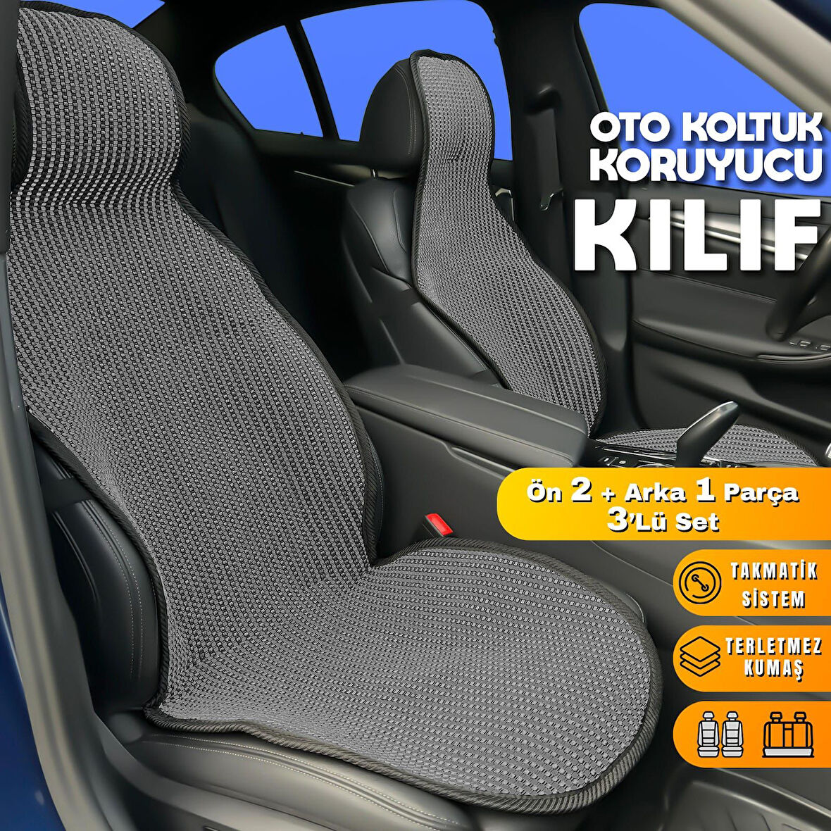 Dacia Sandero Uyumlu Koltuk Kılıfı Minder Füme 2+1 Ön Arka Set