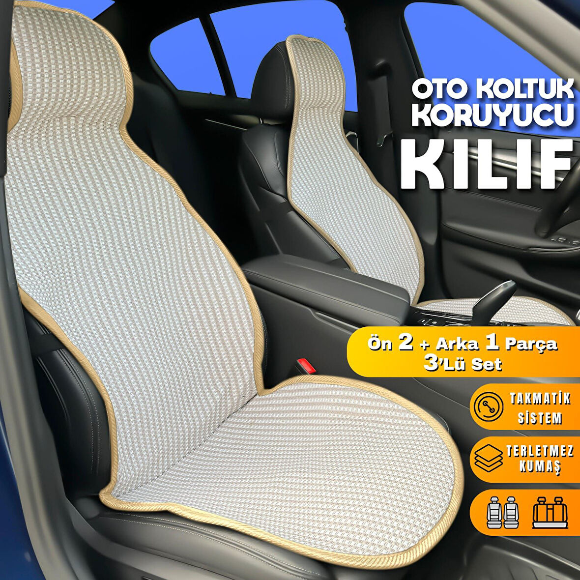 Opel Combo Uyumlu Koltuk Kılıfı Minder Krem 2+1 Ön Arka Set