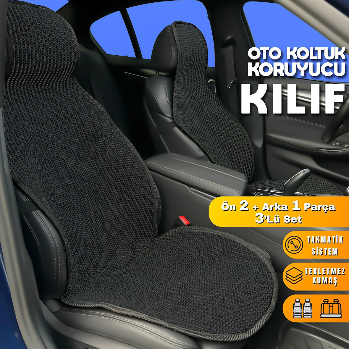 Dacia Loggy Uyumlu Koltuk Kılıfı Minder Siyah 2+1 Ön Arka Set