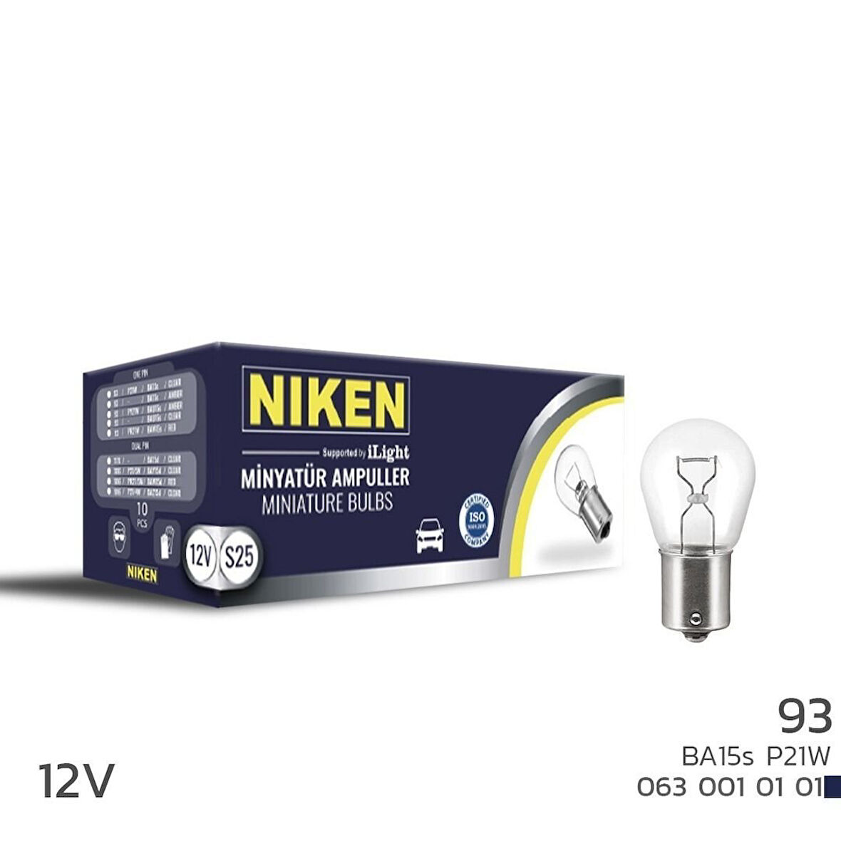 Niken 12V 93 Ampul (P21W) BA15S 10 LU