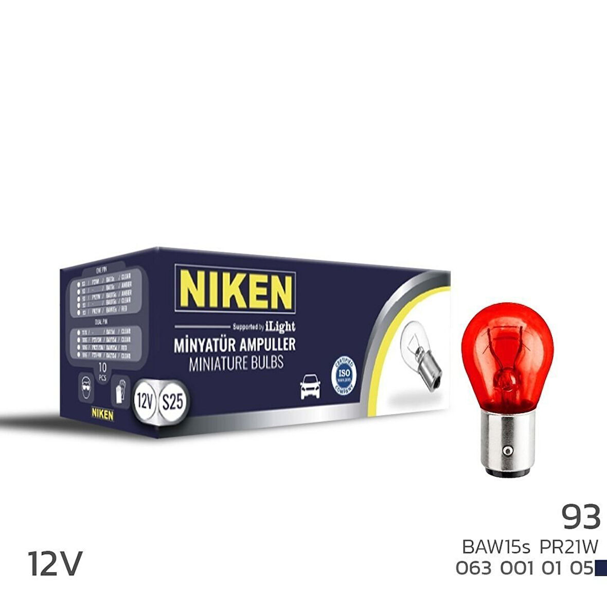 Niken 12V 93 Ampul YT (PR21W) Kırmızı BAW15S 10 LU