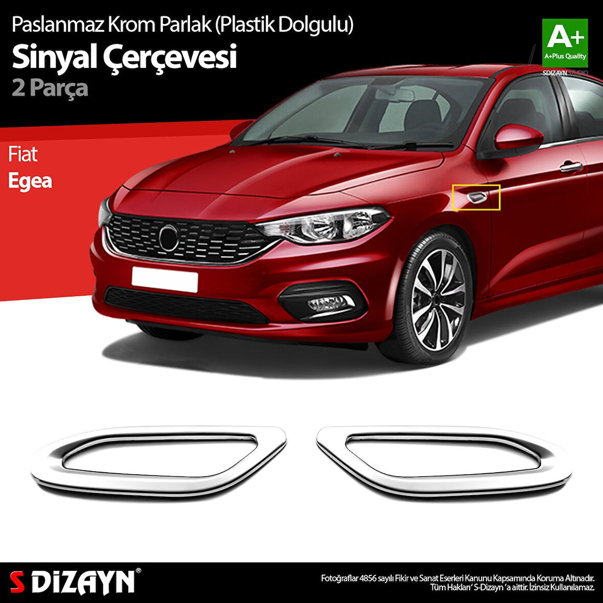 S-Dizayn Fiat Egea Parlak Krom Sinyal Çerçevesi 2 Prç. ABS Plastik Dolgulu 2015 Üzeri