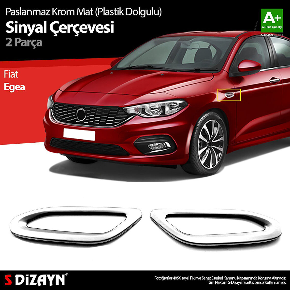 S-Dizayn Fiat Egea Mat Krom Sinyal Çerçevesi 2 Prç. ABS Plastik Dolgulu 2015 Üzeri