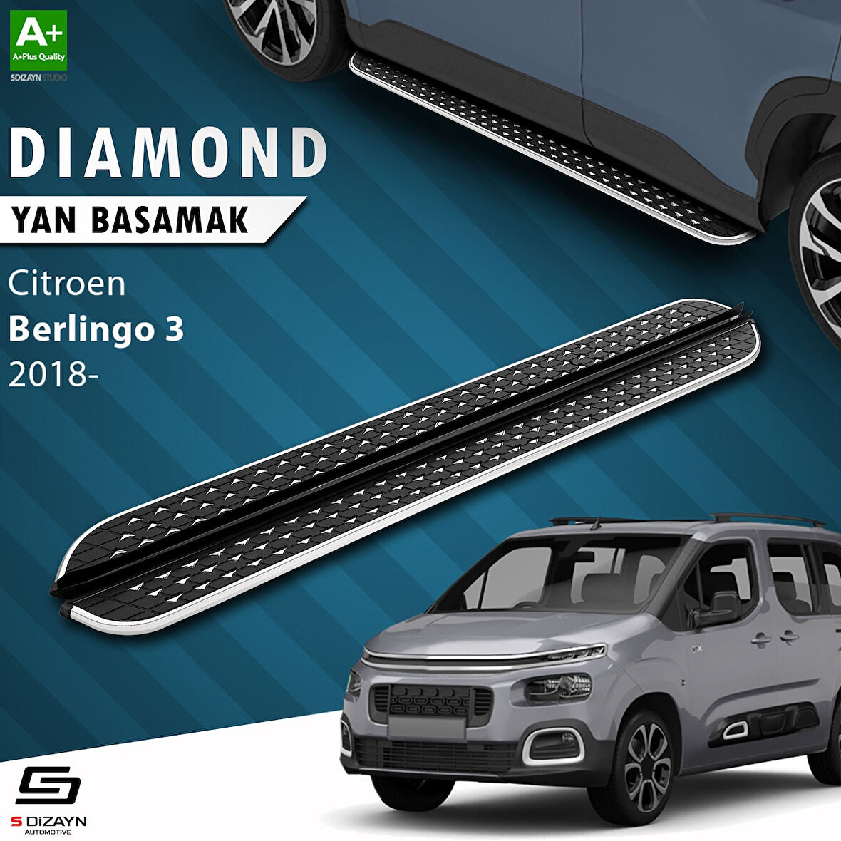 S-Dizayn Citroen Berlingo 3 Diamond Krom Yan Basamak 203 Cm 2018 Üzeri