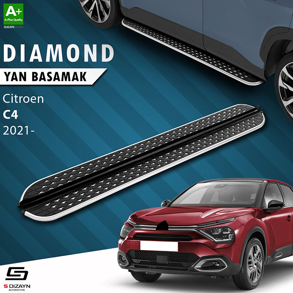 S-Dizayn Citroen C4 3 Diamond Krom Yan Basamak 183 Cm 2021 Üzeri