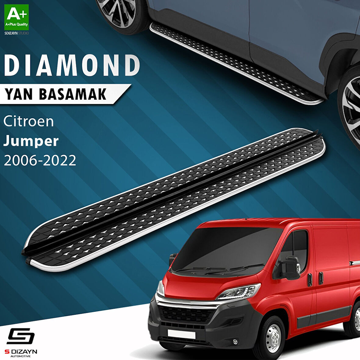 S-Dizayn Citroen Jumper 3 Kısa Şase Diamond Krom Yan Basamak 203 Cm 2006-2022