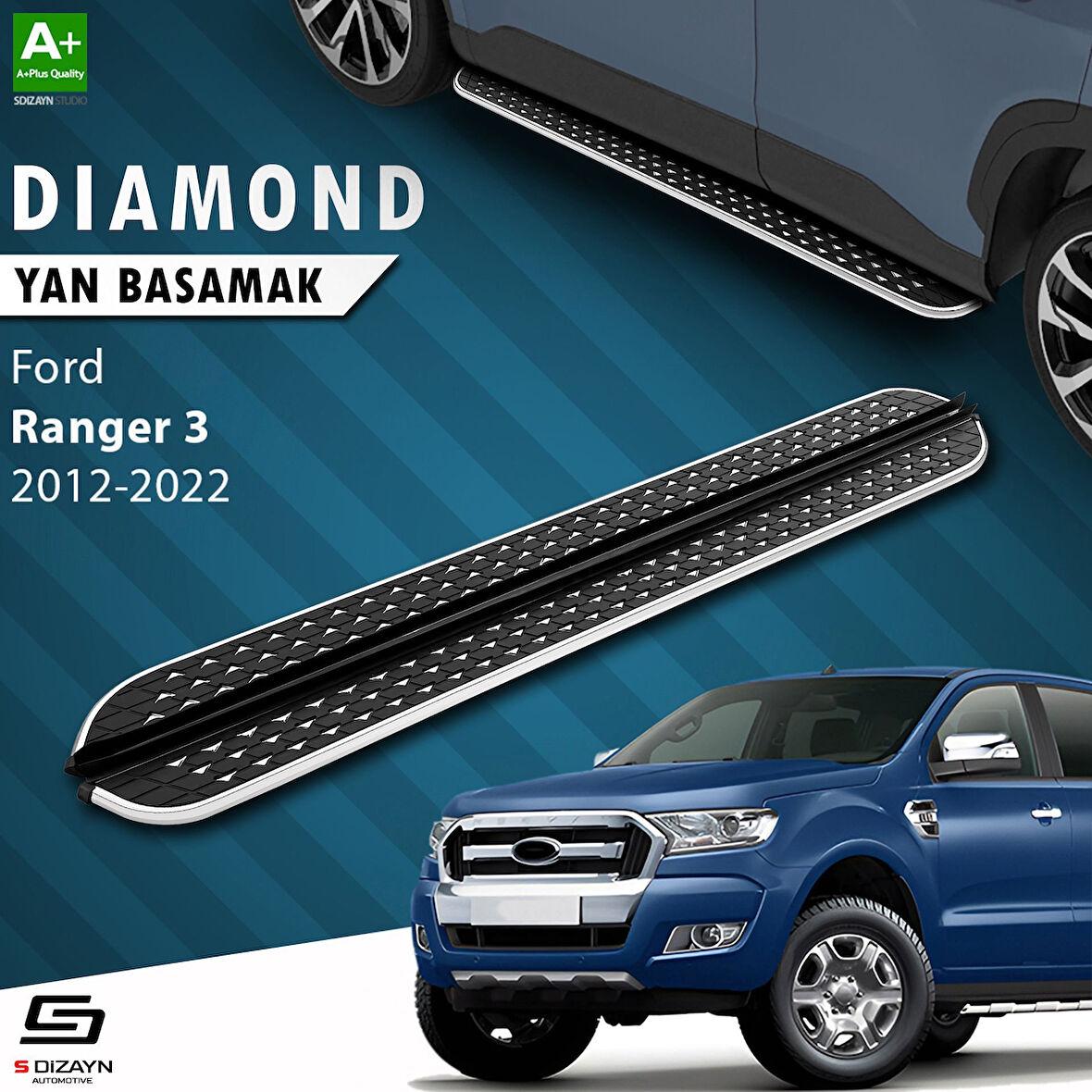 S-Dizayn Ford Ranger 3 Diamond Krom Yan Basamak 203 Cm 2012-2022