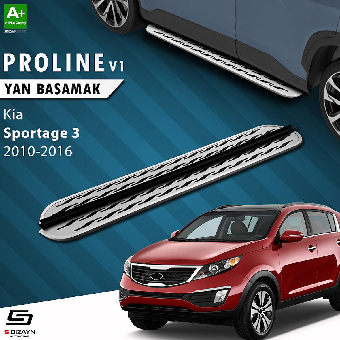 S-Dizayn Kia Sportage 3 OEM Still Pro V2 Aluminyum Yan Basamak 173 Cm 2010-2014
