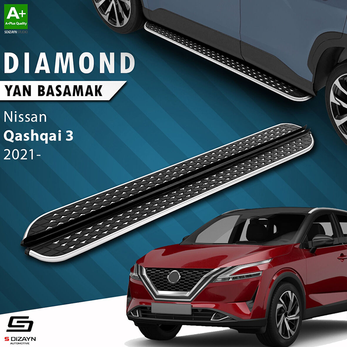 S-Dizayn Nissan Qashqai 3 Diamond Krom Yan Basamak 173 Cm 2021 Üzeri