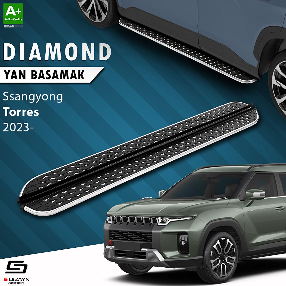 S-Dizayn Ssangyong Torres Diamond Krom Yan Basamak 183 Cm 2023 Üzeri