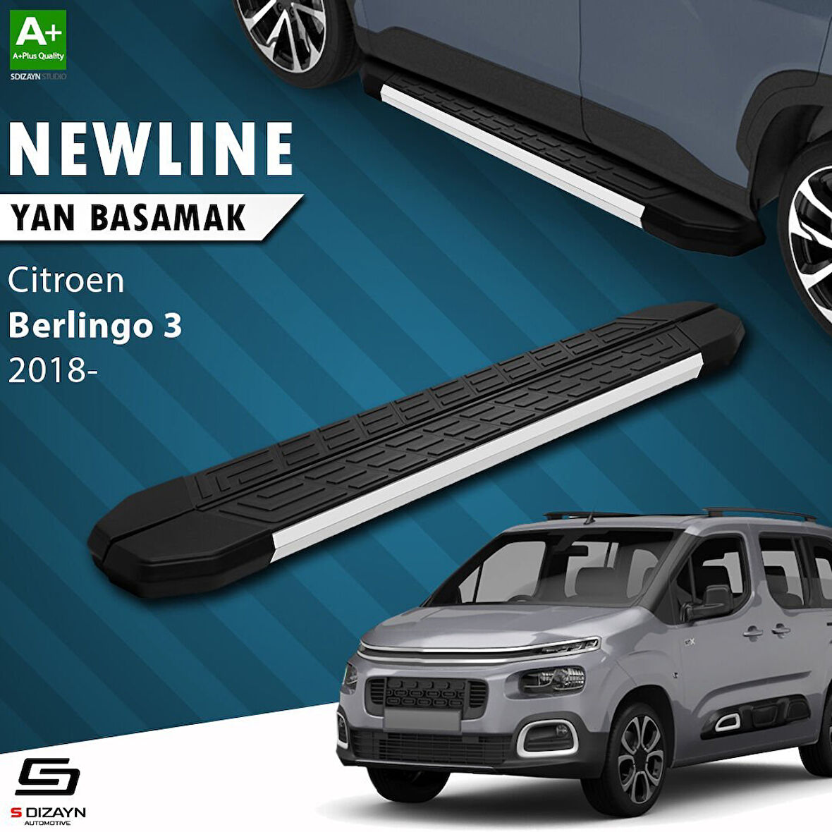 S-Dizayn Citroen Berlingo 3 Uzun Şase NewLine Aluminyum Yan Basamak 213 Cm 2018 Üzeri A+ Kalite