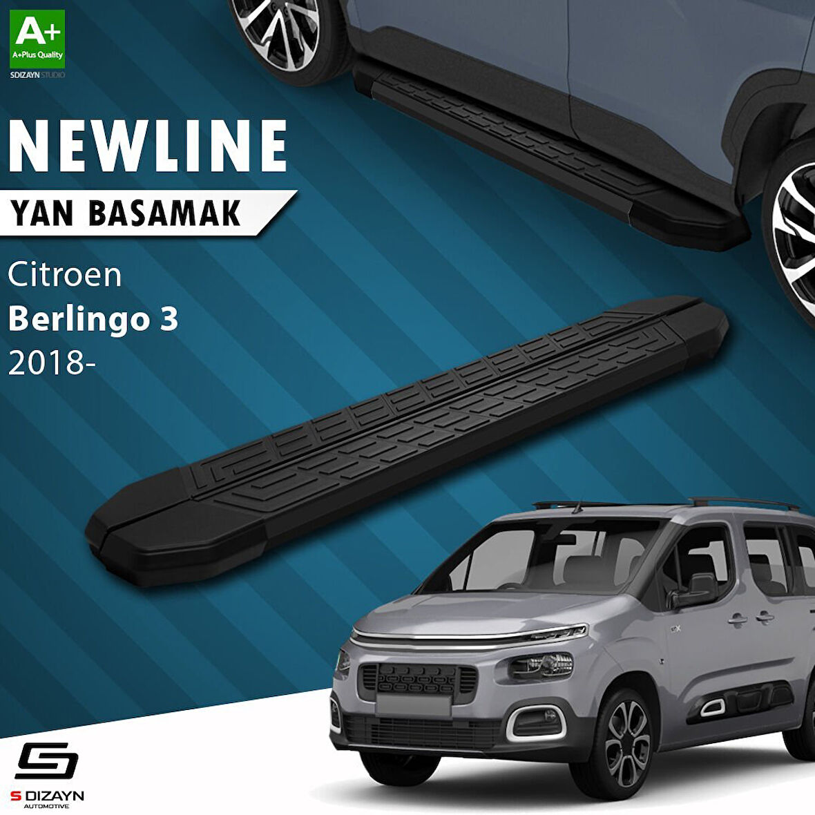 S-Dizayn Citroen Berlingo 3 Uzun Şase NewLine Siyah Yan Basamak 213 Cm 2018 Üzeri A+ Kalite