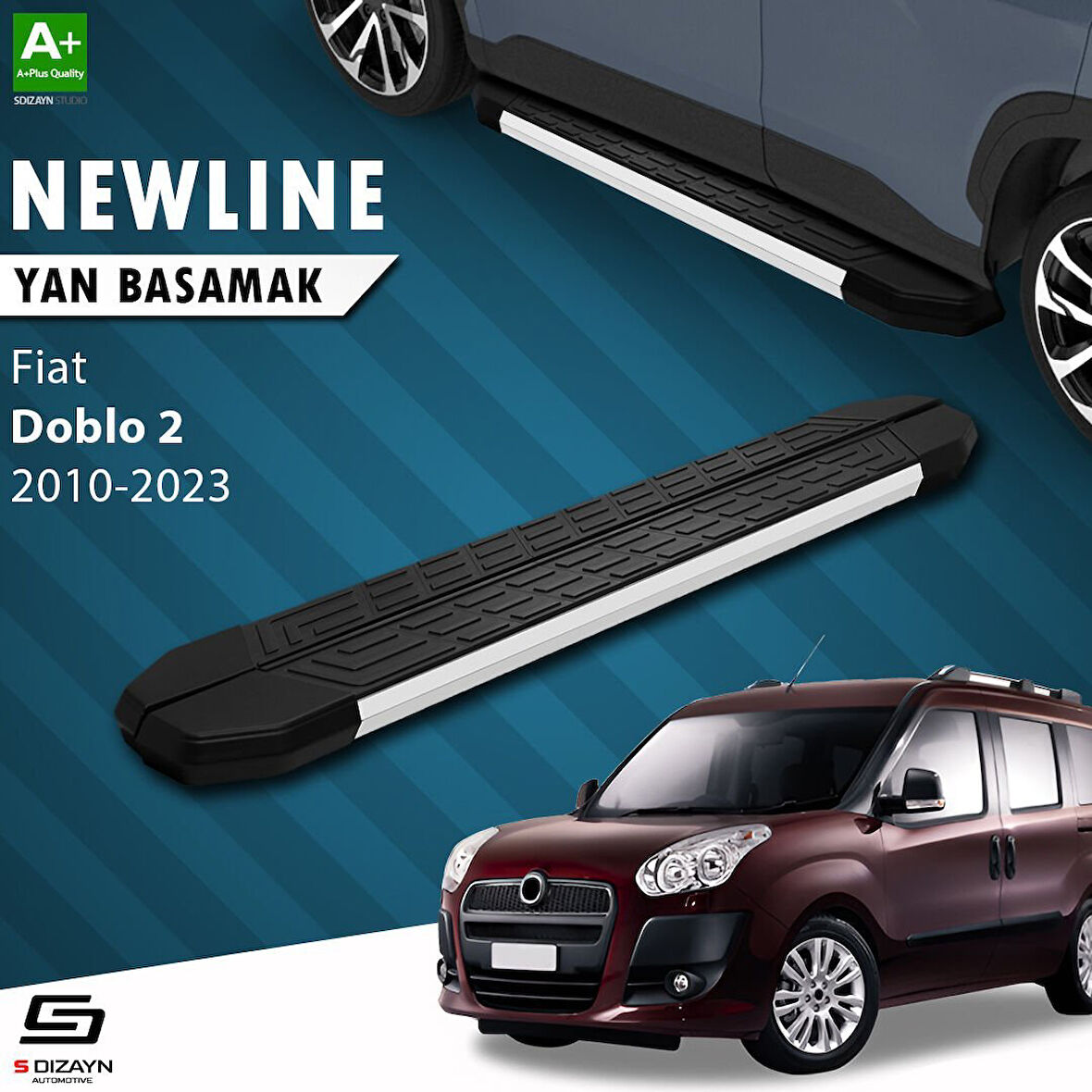 S-Dizayn Fiat Doblo 2 Uzun Şase NewLine Aluminyum Yan Basamak 223 Cm 2015-2023 A+ Kalite