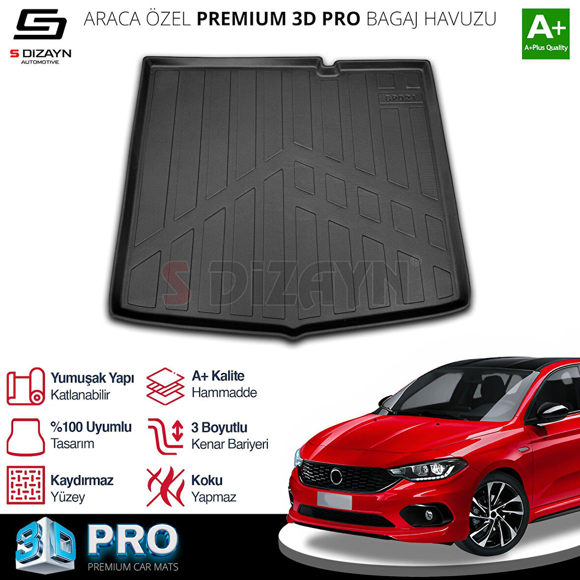 S-Dizayn Fiat Egea HB 3D Pro Bagaj Havuzu 2016 Üzeri A+ Kalite