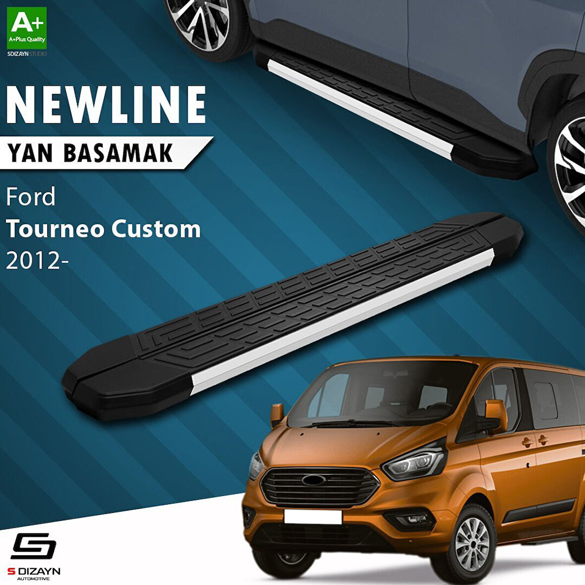 S-Dizayn Ford Tourneo Custom Kısa Şase NewLine Aluminyum Yan Basamak 203 Cm 2012-2023 A+ Kalite