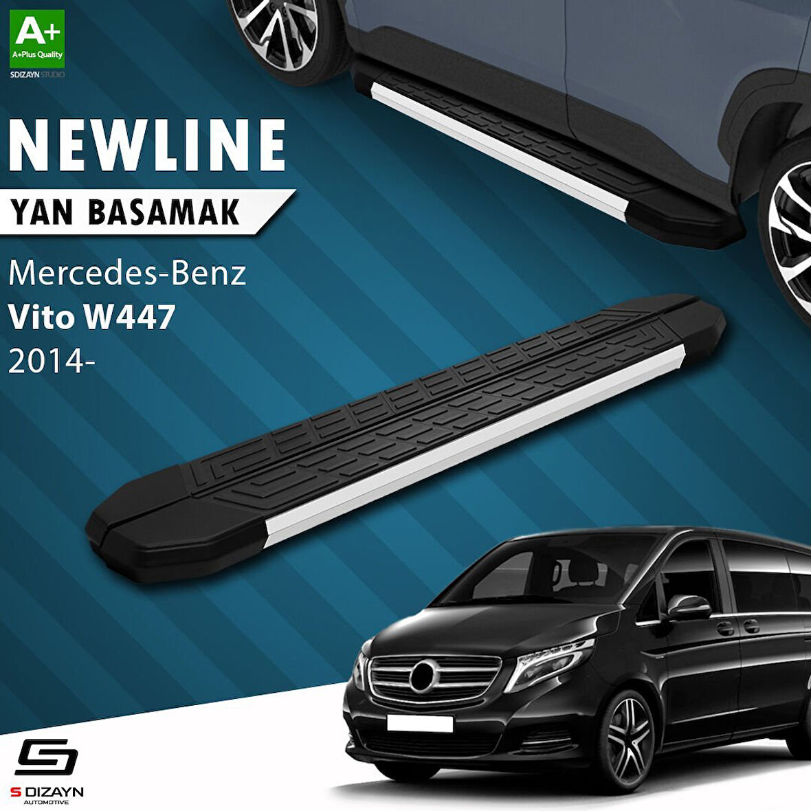 S-Dizayn Mercedes Vito W447 Uzun Şase NewLine Aluminyum Yan Basamak 253 Cm 2014 Üzeri A+ Kalite