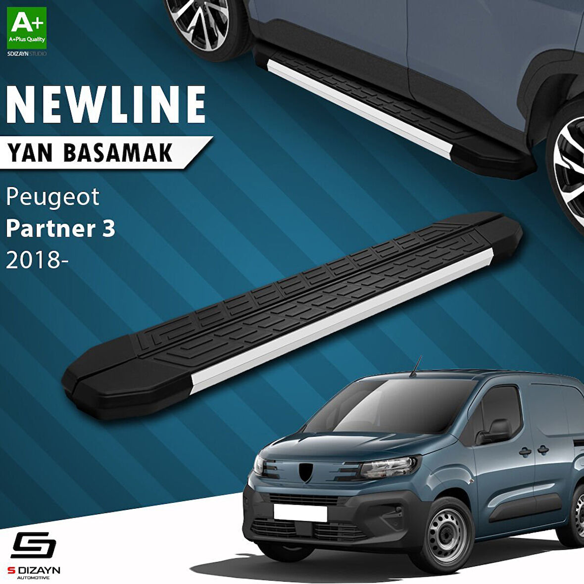 S-Dizayn Peugeot Partner 3 Uzun Şase NewLine Aluminyum Yan Basamak 213 Cm 2018 Üzeri A+ Kalite