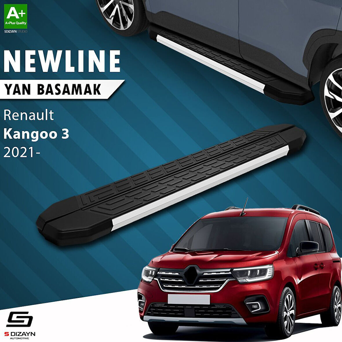 S-Dizayn Renault Kangoo 3 Uzun Şase NewLine Aluminyum Yan Basamak 223 Cm 2021 Üzeri A+ Kalite