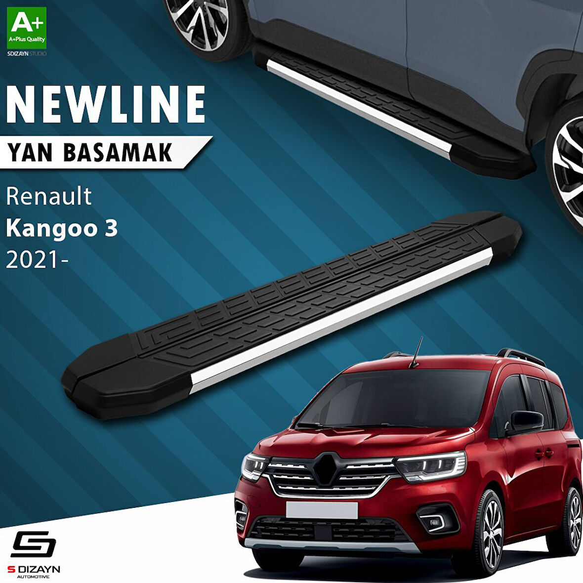 S-Dizayn Renault Kangoo 3 Uzun Şase NewLine Krom Yan Basamak 223 Cm 2021 Üzeri A+ Kalite