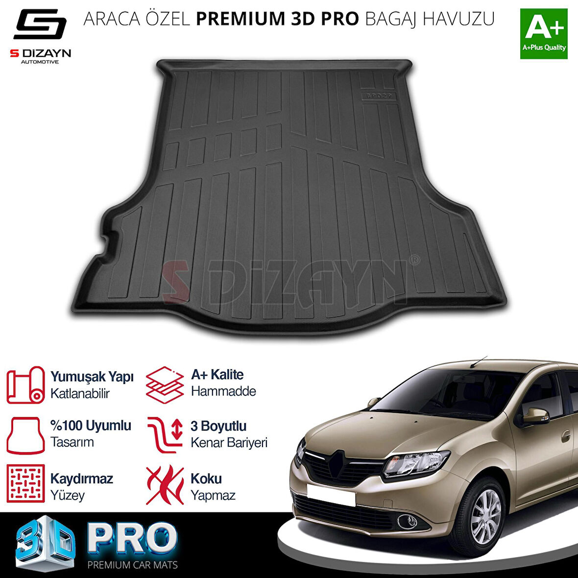 S-Dizayn Renault Symbol 3D Pro Bagaj Havuzu 2013 Üzeri A+ Kalite
