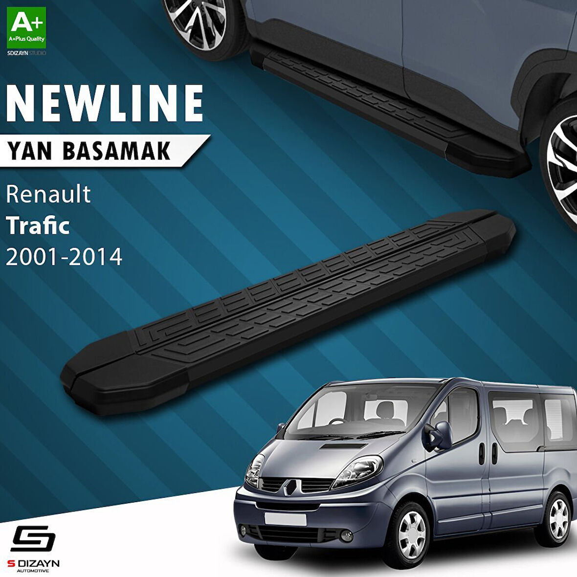 S-Dizayn Renault Trafic 2 Kısa Şase NewLine Siyah Yan Basamak 223 Cm 2001-2014 A+ Kalite