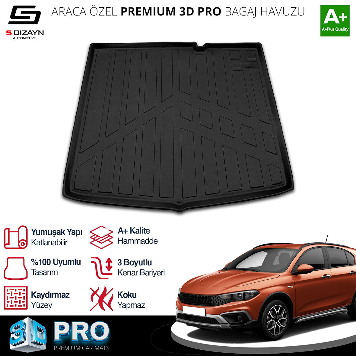 S-Dizayn Fiat Egea Cross 3D Pro Bagaj Havuzu 2020 Üzeri A+ Kalite