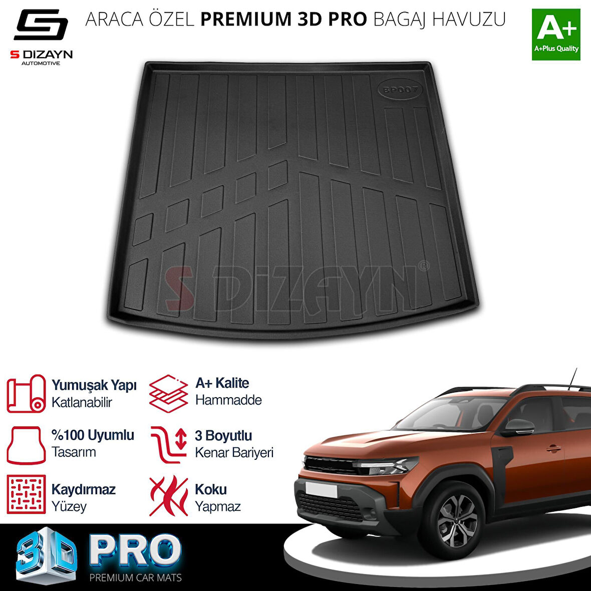 S-Dizayn Renault Duster 4X4 3D Pro Bagaj Havuzu 2024 Üzeri A+ Kalite