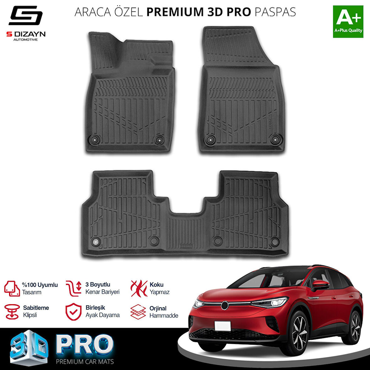 S-Dizayn VW ID.4 3D Pro Havuzlu Paspas 2024 Üzeri A+ Kalite