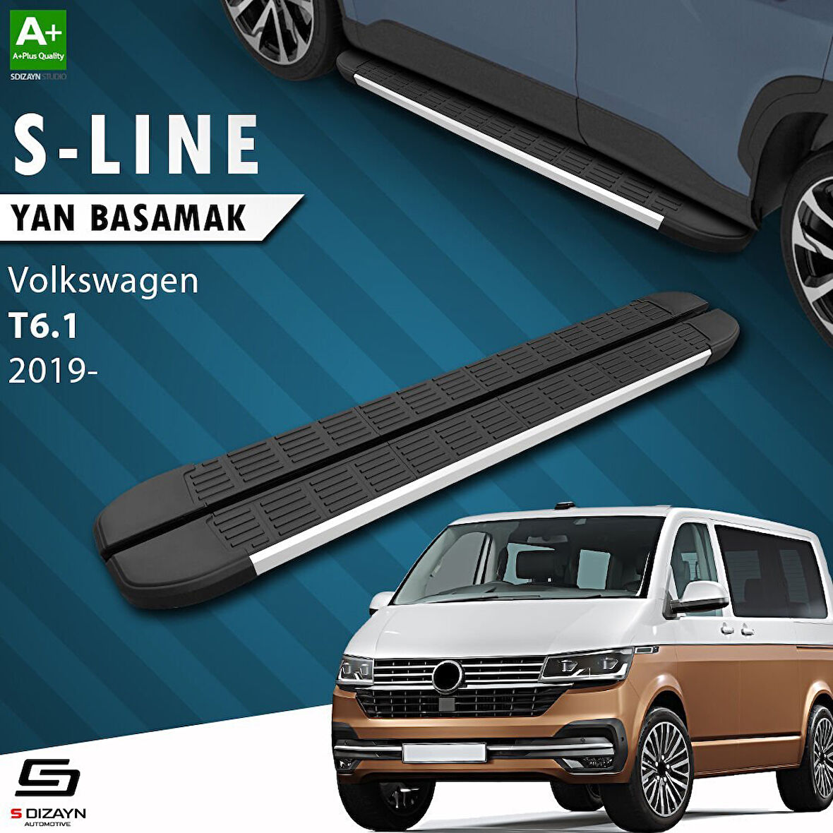 S-Dizayn VW Transporter T6.1 Kısa Şase S-Line Aluminyum Yan Basamak 213 Cm 2019-2025 A+ Kalite