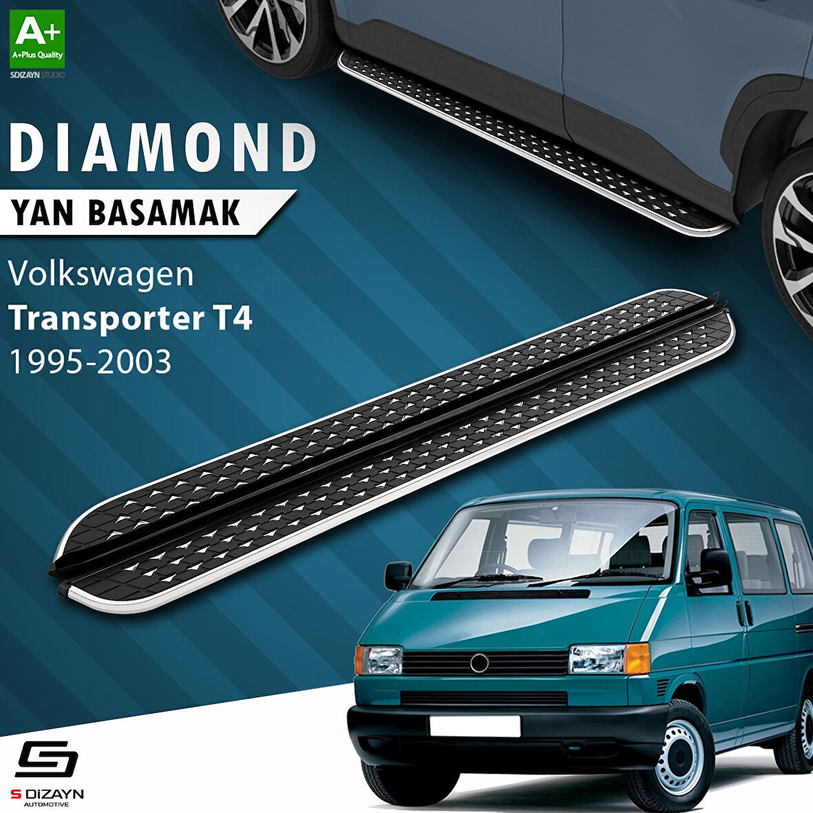 S-Dizayn VW Transporter T4 Uzun Şase Diamond Krom Yan Basamak 253 Cm 1995-2003 A+ Kalite