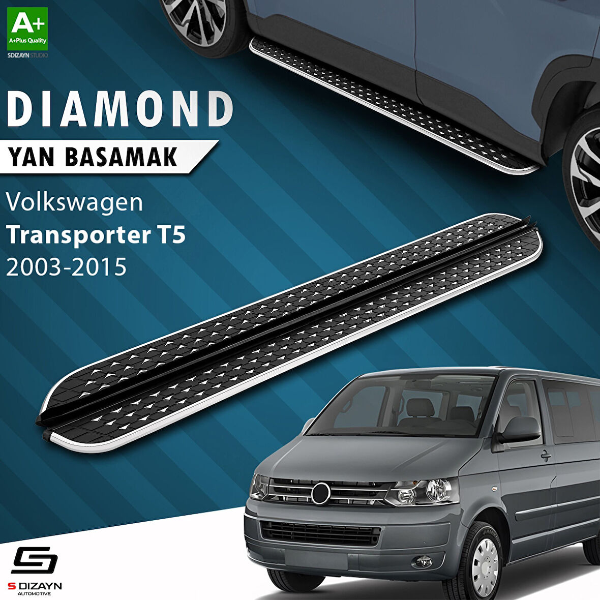 S-Dizayn VW Transporter T5 Uzun Şase Diamond Krom Yan Basamak 253 Cm 2003-2015 A+ Kalite