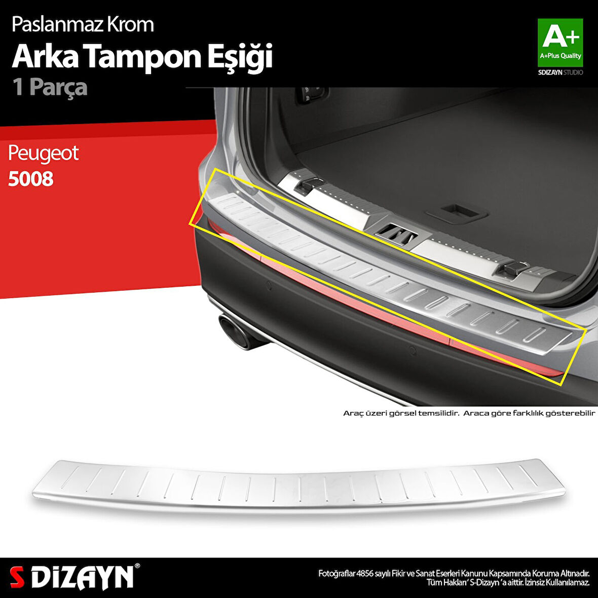 S-Dizayn Peugeot 5008 2 Krom Arka Tampon Eşiği 2017-2020 A+ Kalite