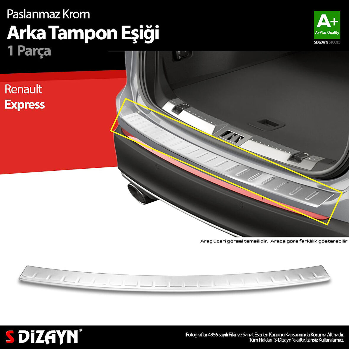 S-Dizayn Renault Express Krom Arka Tampon Eşiği 2021 Üzeri A+ Kalite